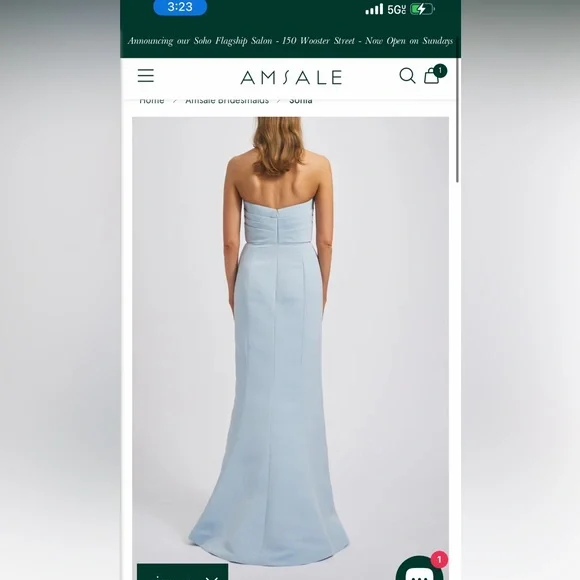 Amsale Sonia Ice Blue Bridesmaid Dress